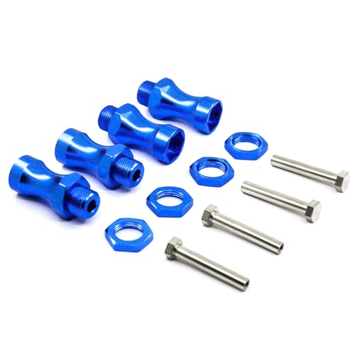 NexaPart RC-Zubehör 4 Stück Radsechskant 12 mm, Drehung 17 mm, verlängerte Verdickung 30 mm, Aluminiumadapter for HSP 1/10 RC-Auto, Buggy, Bigfoot Truck, kann 1/8 Reifen verwenden(Blauw) von NexaPart