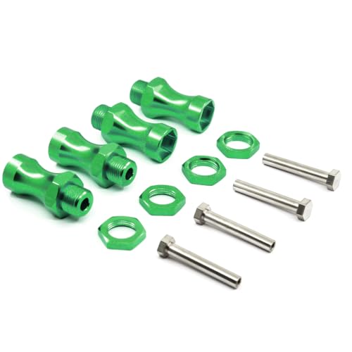 NexaPart RC-Zubehör 4 Stück Radsechskant 12 mm, Drehung 17 mm, verlängerte Verdickung 30 mm, Aluminiumadapter for HSP 1/10 RC-Auto, Buggy, Bigfoot Truck, kann 1/8 Reifen verwenden(Green) von NexaPart