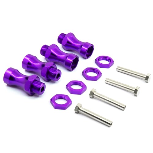 NexaPart RC-Zubehör 4 Stück Radsechskant 12 mm, Drehung 17 mm, verlängerte Verdickung 30 mm, Aluminiumadapter for HSP 1/10 RC-Auto, Buggy, Bigfoot Truck, kann 1/8 Reifen verwenden(Purple) von NexaPart