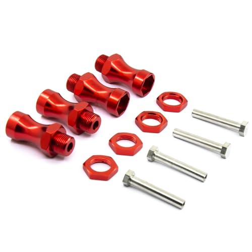 NexaPart RC-Zubehör 4 Stück Radsechskant 12 mm, Drehung 17 mm, verlängerte Verdickung 30 mm, Aluminiumadapter for HSP 1/10 RC-Auto, Buggy, Bigfoot Truck, kann 1/8 Reifen verwenden(Rood) von NexaPart