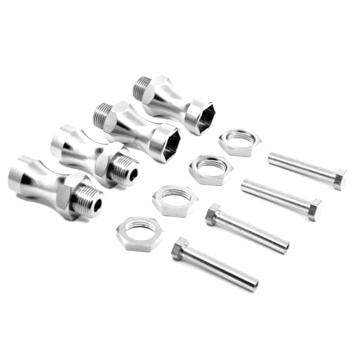 NexaPart RC-Zubehör 4 Stück Radsechskant 12 mm, Drehung 17 mm, verlängerte Verdickung 30 mm, Aluminiumadapter for HSP 1/10 RC-Auto, Buggy, Bigfoot Truck, kann 1/8 Reifen verwenden(Silvery) von NexaPart