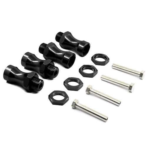 NexaPart RC-Zubehör 4 Stück Radsechskant 12 mm, Drehung 17 mm, verlängerte Verdickung 30 mm, Aluminiumadapter for HSP 1/10 RC-Auto, Buggy, Bigfoot Truck, kann 1/8 Reifen verwenden(Svart) von NexaPart