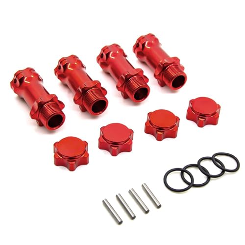NexaPart RC-Zubehör 4 Stück Radsechskantnaben M17 17 mm M37 37 mm Verlängerungsadapter 12 mm Staubschutzkappe x4 Längere Combiner-Koppler for 1/8 RC-Modellautoteile(Rood) von NexaPart