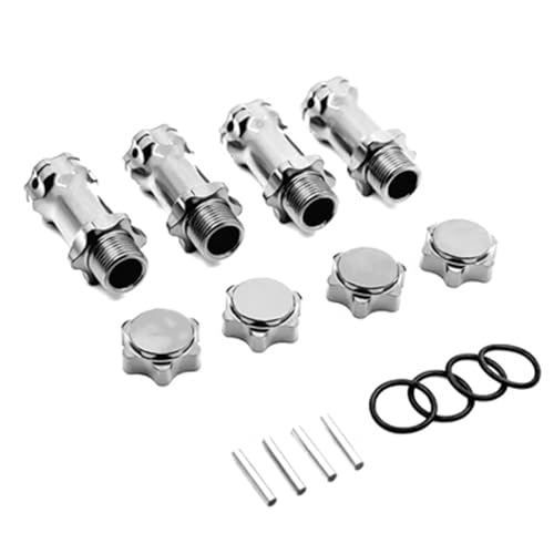 NexaPart RC-Zubehör 4 Stück Radsechskantnaben M17 17 mm M37 37 mm Verlängerungsadapter 12 mm Staubschutzkappe x4 Längere Combiner-Koppler for 1/8 RC-Modellautoteile(Silver) von NexaPart