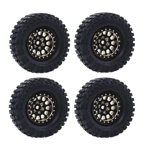 NexaPart RC-Zubehör 4PCS Messing 1,0 Zoll Plus Beadlock Radnabenfelgen for RC Crawler Auto Axial 1/24 SCX24 FCX24 1/18 TRX4M Upgrade Teile(A with Tire) von NexaPart