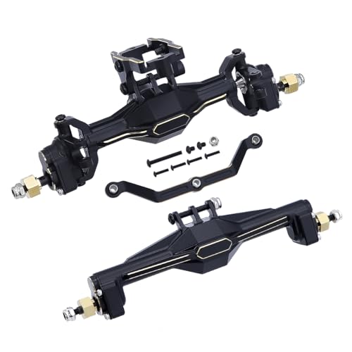 NexaPart RC-Zubehör Messing Schwarz Beschichtung Vorne Hinten Portal Achse Upgrade Bodenfreiheit & 5,5 MM for 1/18 RC Crawler TRX4-M TRX4M Metall Upgrade Teile(Front Rear Axle Set) von NexaPart