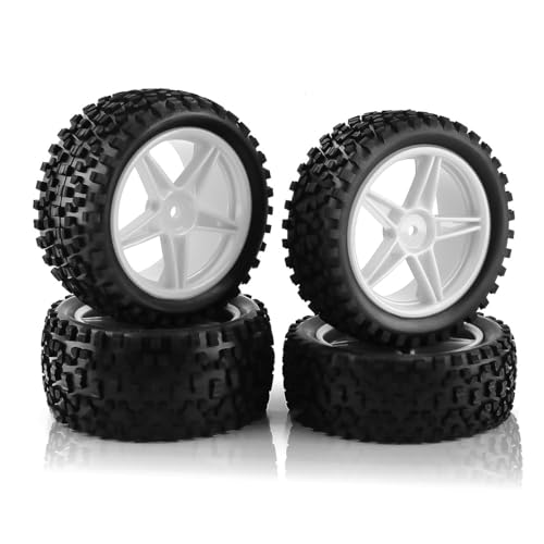NexaPart RC-Zubehör Verschleißfeste Offroad-Reifen, Kunststofffelgen, Gummireifen for 1:10 RC-Autos, HSP 94107, 94166, 94106, 94155, Tamiya, Wltoys 144001(4pcs White) von NexaPart