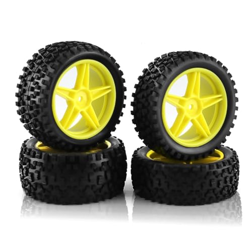 NexaPart RC-Zubehör Verschleißfeste Offroad-Reifen, Kunststofffelgen, Gummireifen for 1:10 RC-Autos, HSP 94107, 94166, 94106, 94155, Tamiya, Wltoys 144001(4pcs Yellow) von NexaPart
