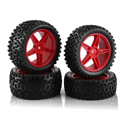 NexaPart RC-Zubehör Verschleißfeste Offroad-Reifen, Kunststofffelgen, Gummireifen for 1:10 RC-Autos, HSP 94107, 94166, 94106, 94155, Tamiya, Wltoys 144001(4pcs red) von NexaPart