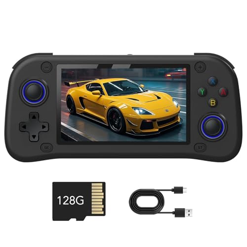 Handheld Spielkonsole, 4,3 Zoll Retro Handheld Spielekonsolen Open Source Linux System IPS Bildschirm Eingebaute 30000+ Klassische Spiele Retro Videospielkonsole, 128G TF Karte (Schwarz) von NexaSymphy