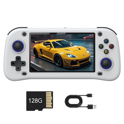 Handheld Spielkonsole, 4,3 Zoll Retro Handheld Spielekonsolen Open Source Linux System IPS Bildschirm Eingebaute 30000+ Klassische Spiele Retro Videospielkonsole, 128G TF Karte (Weiß) von NexaSymphy