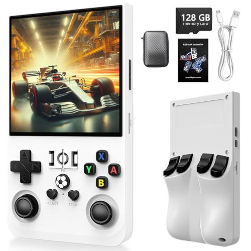 R36MAX Retro-Handheld-Spielekonsole mit 128 GB TF-Karte und integrierten 22000+ vorinstallierten Klassikern, 4 Zoll IPS-Bildschirm, Open-Source-Linux-System, unterstützt 30+ Emulatoren (Weiß, mit R36MAX Retro-Handheld-Spielekonsole mit 128 GB TF-Karte und integrierten 22000+ vorinstallierten Klassikern, 4 Zoll IPS-Bildschirm, Open-Source-Linux-System, unterstützt 30+ Emulatoren (Weiß, mit von NexaSymphy