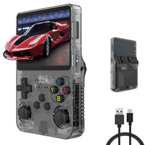 R36S Handheld-Spielekonsole, 3,5 Zoll Retro-Handheld-Spielekonsolen, IPS-Bildschirm, Open-Source-Linux-System, integriertes 25000+ klassische Spiele, Retro-Videospielkonsole, 128 G TF-Karte (schwarz) von NexaSymphy