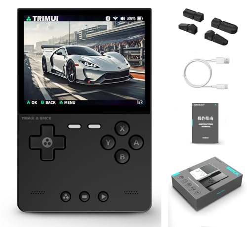 TRIMUI BRICK Handheld Spielkonsole, 3,2 Zoll Retro Handheld Spielekonsolen Open Source Linux System IPS Bildschirm Eingebaute 13000+ Klassische Spiele Retro Videospielkonsole, 64G TF Karte (Schwarz) von NexaSymphy