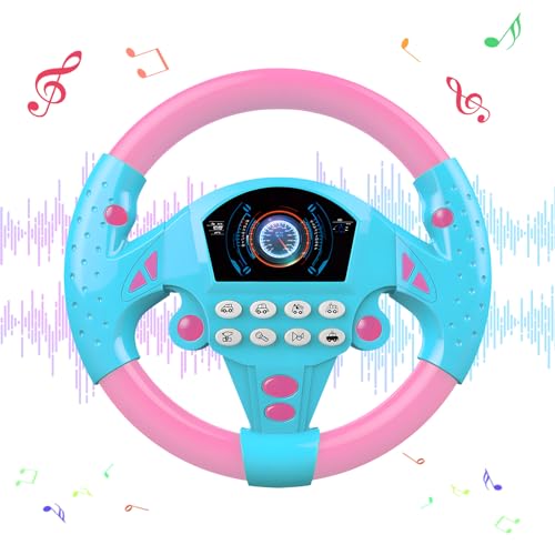 Lenkrad Kinder Spielzeug, 360°Rotation Lenkrad Spielzeug Interaktives Lenkrad Lernspielzeug mit Geräuschen Lenkrad Spielset Spielzeug Lenkrad für Auto Beifahrer für Kinder (Rosa) von Nexoria