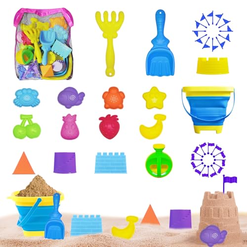 Nexoria 16 Stück Sandspielzeug Set, Strandspielzeug Kinder Sandkasten Spielzeug mit Faltbarer Eimer Sandförmchen Reise Sand Spielzeu mit Sandschaufel Sandspielzeug ab 2 3 4 5 Jahre Mädchen Junge (C) von Nexoria