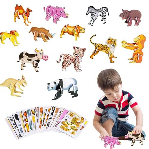 Pädagogisches 3D-Cartoon-Puzzle, 25-teiliges 3D Puzzle Kinder Spielzeug Puzzle 3D Tieren Lernspielzeug 3D-Puzzles mit bunten Bildern DIY-Cartoon-Tierpuzzle Lernspielzeug für Kleinkinder (Tier) von Nexoria