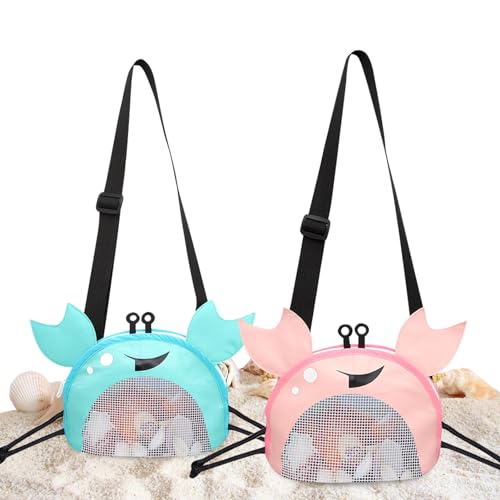 Nexoria Strandtasche für Kinder - 2/4 Stück Krabbenförmige Mesh-Tasche mit Verstellbaren Schultergurten - Pink+Blue - 18cm x 10cm x 15cm Nexoria Strandtasche für Kinder - 2/4 Stück Krabbenförmige Mesh-Tasche mit Verstellbaren Schultergurten - Pink+Blue - 18cm x 10cm x 15cm von Nexoria
