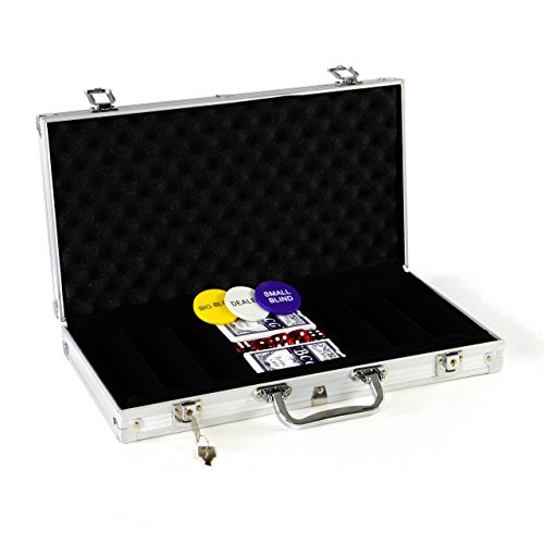 Nexos Trading Pokerkoffer LEER für 300 Poker Chips inkl. Poker Zubehör mit 2 Sets Pokerkarten 5 Würfel Dealer Button Blinds Deutscher Anleitung Texas Holdem für Erwachsene ab 84 Jahren von Nexos Trading