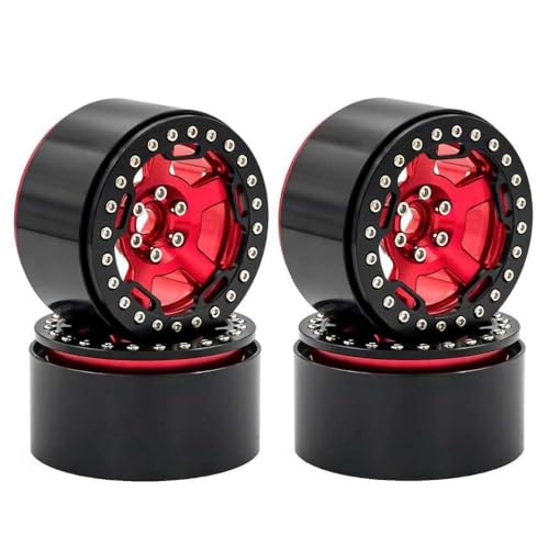 4pcs 2,2 -Zoll -Metallrad -Hub -Hub -Reifen kompatibel mit verschiedenen Crawler -RC -Autos von 1/8 1/10, einschließlich TRX6 RR10 Wraith -Models Nachrüstteile nachgerüstet(Red) von NexusDrive