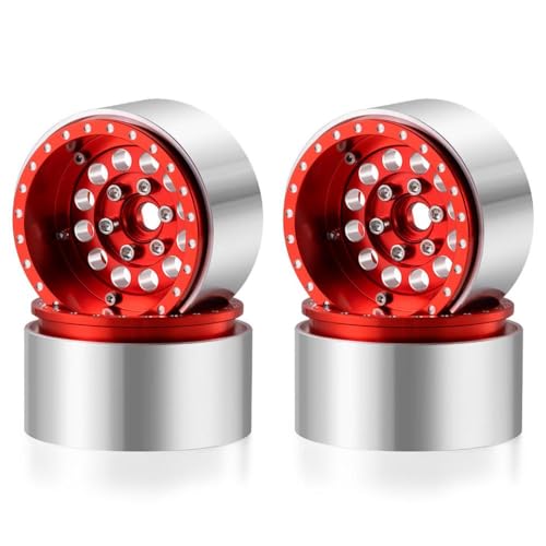 NexusDrive 4pcs 1,9 Zoll Beadlock Wheel Wheel Felgen Hub kompatibel mit 1 10 -Skala -RC -Crawler -Modellen wie CC01 TRX6 Wraith und ähnlichen Teilen der Straßenfahrzeuge(No.97-Red) von NexusDrive