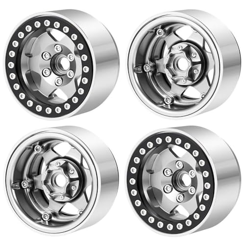 NexusDrive 4pcs 1,9 Zoll Beadlock Wheel Wheel Felgen Hubs kompatibel mit 1 10 -Skala -RC -Crawler -Autos, einschließlich CC01 TRX6 Wraith Upgrade -Teile(No.78-Silver) von NexusDrive