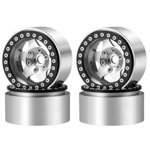 NexusDrive 4pcs 1,9 Zoll Beadlock Wheel Wheel Felgen Hubs kompatibel mit 1 10 -Skala -RC -Crawler -Autos, einschließlich CC01 TRX6 Wraith Upgrade -Teile(No.79-Silver) von NexusDrive