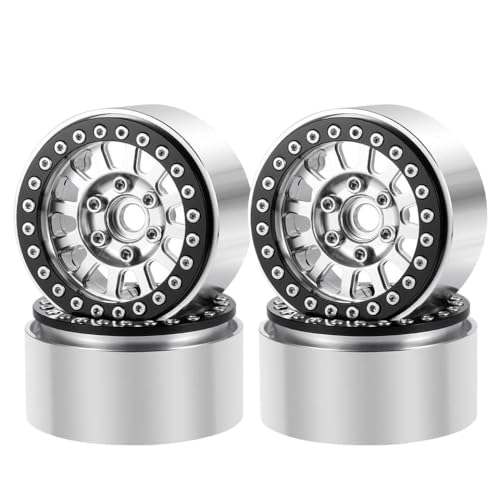 NexusDrive 4pcs 1,9 Zoll Beadlock Wheel Wheel Felgen -Hubs kompatibel mit 1 10 -Skala -RC -Crawler -Autos für CC01 TRX6 Wraith und andere ähnliche Modelle Ersatzteile für Upgrade -Teile(Silver) von NexusDrive