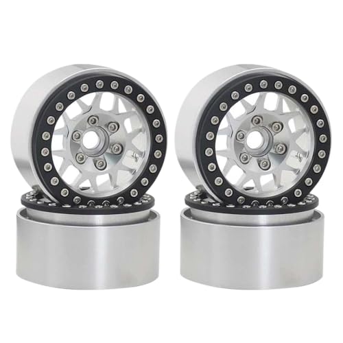 NexusDrive 4pcs 1,9 Zoll Metall Beadlock Wall Rim Hub kompatibel mit 1 10 -Skala RC Crawler AXI03007 Yikong -Modell(Silver) von NexusDrive