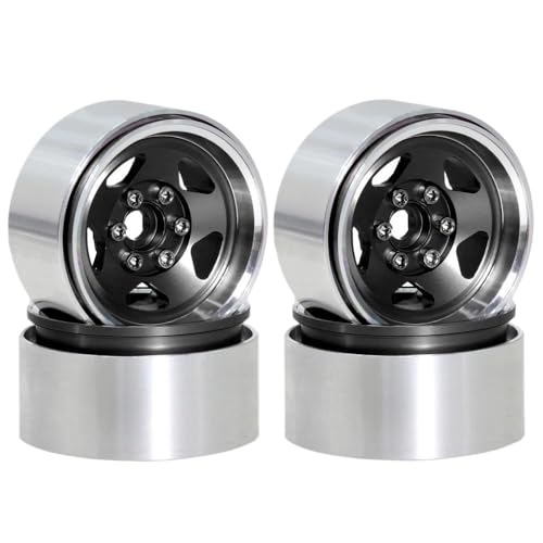 NexusDrive 4pcs 2,2 Zoll Aluminium Beadlock Wheel Felgen für 1 10 Skala RC Crawler Cars kompatibel mit gemeinsamen 1 10 RC -Modellen(4pcs Black) von NexusDrive