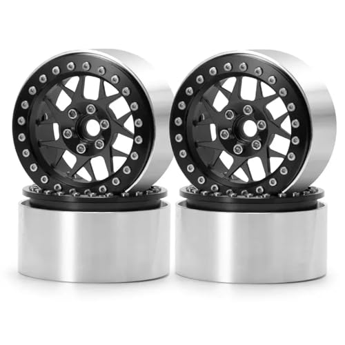 NexusDrive 4pcs 2,2 Zoll Aluminium Beadlock Wheel Rims Hubs, die mit 1 10 -Skala -RC -Crawler -Autorädern kompatibel sind(Black) von NexusDrive
