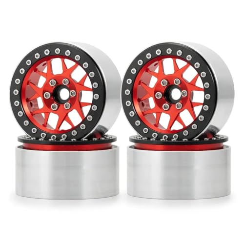 NexusDrive 4pcs 2,2 Zoll Aluminium Beadlock Wheel Rims Hubs, die mit 1 10 -Skala -RC -Crawler -Autorädern kompatibel sind(Red) von NexusDrive