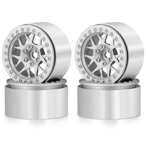 NexusDrive 4pcs 2,2 Zoll Aluminium Beadlock Wheel Rims Hubs, die mit 1 10 -Skala -RC -Crawler -Autorädern kompatibel sind(Silver) von NexusDrive