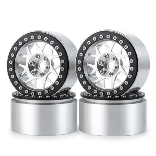 NexusDrive 4pcs 2,2 Zoll Aluminium Beadlock Wheel Rims Hubs, die mit 1 10 -Skala -RC -Crawler -Autorädern kompatibel sind(Silver Black) von NexusDrive