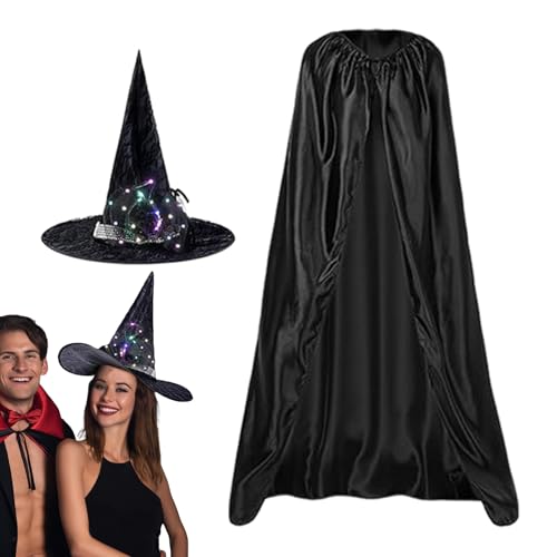 Halloween Hexen Cape - Halloween Cape Set, Halloween Hexen Cape - Hexenumhang Capes Set,Schwarzes Umhang-Set Mit Leuchtendem Hexenhut, Halloween-Kostüme Für Erwachsene Für Kostüm-Rollenspiele Halloween Hexen Cape - Halloween Cape Set, Halloween Hexen Cape - Hexenumhang Capes Set,Schwarzes Umhang-Set Mit Leuchtendem Hexenhut, Halloween-Kostüme Für Erwachsene Für Kostüm-Rollenspiele von Nexusectar
