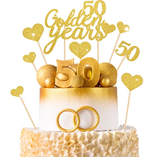 13 Stück 50 Golden Years Cake Topper 50. Geburtstag Hochzeitstag Party Torten Kuchen Topper Gold Glitzer Farbe 50. Geburtstag Kuchendeko Frauen Hochzeitstorte Tortendeko für Feierbedarf von Nezyo