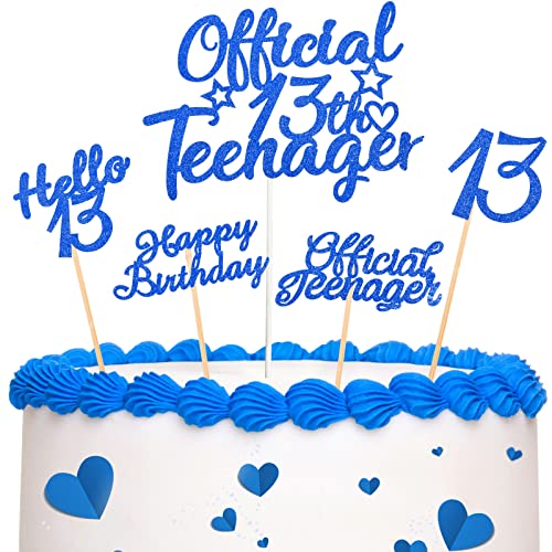 13 Stück Glitzer 13. Geburtstag Cupcake Toppers Official Teenager Cupcake Picks Hello 13 Kuchen Topper 13 Happy Birthday Kuchen Dekoration Kits 13. Geburtstag Kuchen Deko (Blau) von Nezyo