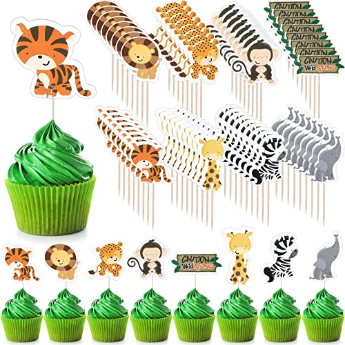 Nezyo 72 Stück Dschungel Tier Cupcake Topper Dschungel Kuchen Deko Zoo Tier Kuchendeckel Topper Picks Wald Thema Geburtstag Partybedarf für Kindergeburtstag Party Deko Picker, 8 Stile von Nezyo