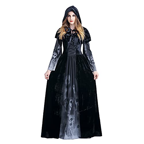 Halloween, Fasching Kostüm Damen Schwarze Geisterbraut, Böse Königin Umhang Abendkleid, Hexen Schwarze Robe, für Halloween Fasching Karneval kostüm Damen Geisterbraut Vampir Zombie Damen Hexen von Nhainel