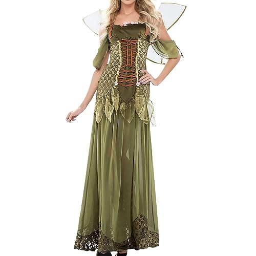 Nhainel Halloween Kostüm Damen,Mädchen Fee Kostüm Schmetterling Feen Prinzessinenkleid, Prinzessin Grün mit Schmetterling Flügel Set,Cosplay Kleidung für Party Verkleidung Karneval Halloween Kostüm von Nhainel