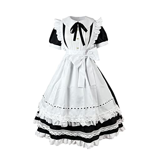 Nhainel Maid Dress Damen Cospaly Halloween Karneval Kleid Anime Halloween Kostüm Maid Outfit Damen Halloween Maid Kleid Spitze Schürze von Nhainel