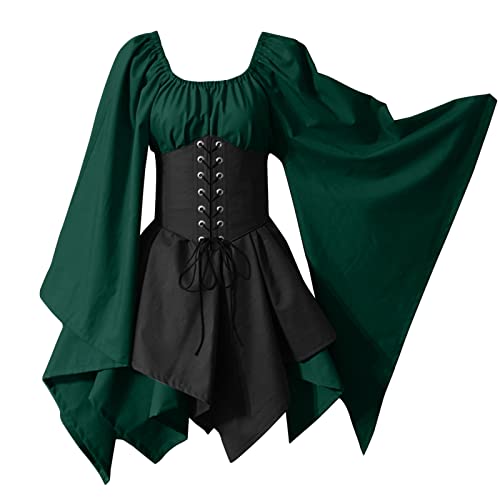 Nhainel Mittelalter Kleid Damen, GroßE GrößEn, Gothic Renaissance Kleid,Trompetenärmel,Viktorianisches Kleid,FaschingskostüMe Damen Mittelalter,Cosplay Halloween Kostüm für Karneval Party von Nhainel