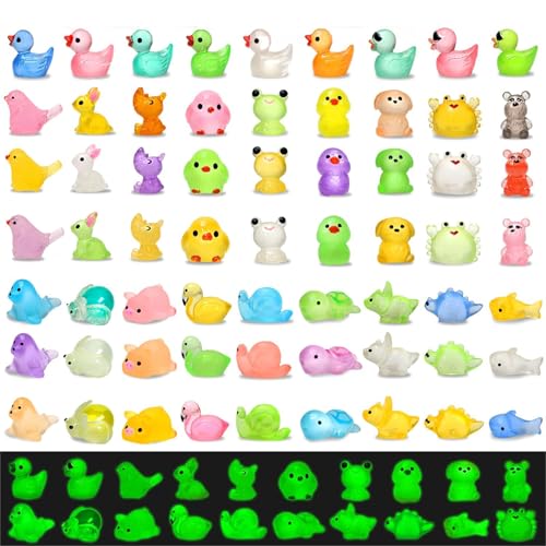 Nhemeylp 100 Stück Mini-Tiere aus Kunstharz, leuchtende Mini-Tiere, Miniatur-Figuren, leuchten im Dunkeln, für DIY-Gartenlandschaft, Puppenhaus, Party, Topfdekoration, Mikro-Landschaft, Aquarien von Nhemeylp