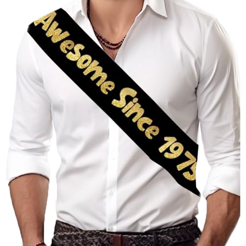 Schärpe "Happy 50th Birthday" für Damen und Herren, tolle seit 1975, schwarz-goldene Schärpe, Ideas Cheers to 50 Years Decorations Supplies, 160 x 9,5 mm von Nhemeylp