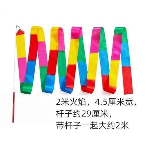 Nhgkju 10er Set Tanzbänder mit Stab – 2m Flammenmuster Gymnastikband für Rhythmische Sportgymnastik, Zirkus & Kindertanz, 29cm Griff + 4,5cm Breite (Bunt) von Nhgkju