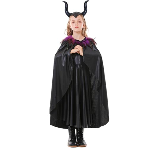 Nhujevkom Böse Hexe Kostüm | Kostüm für Mädchen mit Federumhang, ärmelloses - Böse Hexe, Cosplay Kinder mit Hornumhang Outfit für Halloween Party Nhujevkom Böse Hexe Kostüm | Kostüm für Mädchen mit Federumhang, ärmelloses - Böse Hexe, Cosplay Kinder mit Hornumhang Outfit für Halloween Party von Nhujevkom