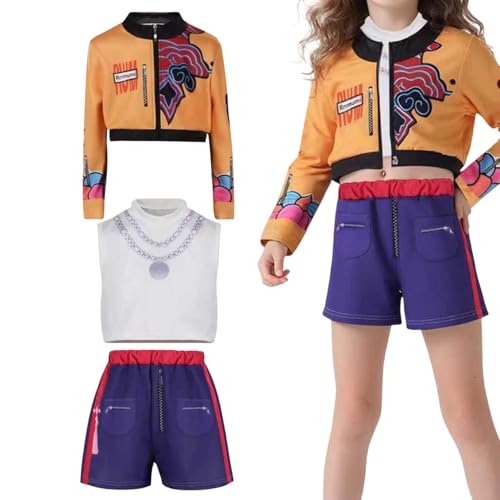 Nhujevkom KP-op Demons Hunter Kostüm Mit Perücke R-umi Cosplay Jacke Shorts Anzug Outfits Cosplays Kostüm Für Kinder,Jäger Popsänger Dress Up Halloween Cosplay Kostüme Für Kinder von Nhujevkom