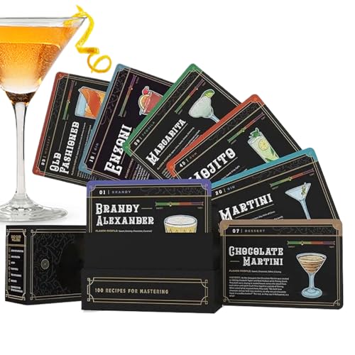 Nhujevkom Rezeptkarten für gemischte Getränke, 100 Cocktail-Karteikarten, Rezepte für gemischte Getränke, Schritt-für-Schritt-Anleitung, Anleitung zum Barkeepern, Zutatenliste, Barkeeper-Zubehör von Nhujevkom