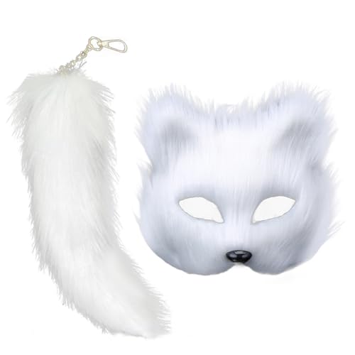 Nhujevkom Tier-Maskerade- und Schwanz-Set, Tier-Cosplay-Set für Mädchen - Cosplay-Tierkostüm- für Mädchen,Halbpelzige -Gesichtsbedeckung für Versammlungspartys von Nhujevkom