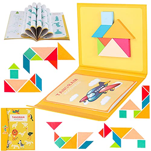 NiC IS COCNG Geometrie Spiele Musterblöcke,Reise Tangram Puzzle,Tangram Magnetisch Puzzle Buch 96 Möglichkeiten zu Spielen Trainiere Das Gehirn,Tangram Holzpuzzles für Kinder und Erwachsene von NiC IS COCNG